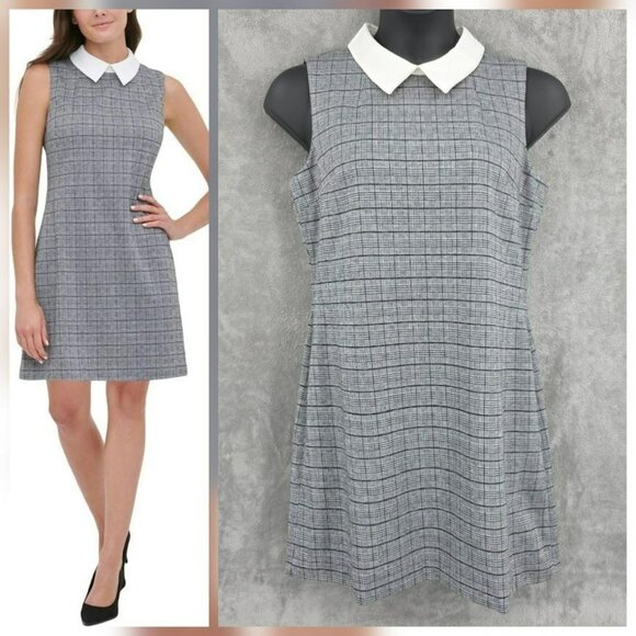 Tommy Hilfiger Dresses & Skirts - Tommy Hilfiger Plaid Sheath Dress 14 Black White Collared Preppy Gossip Girl New